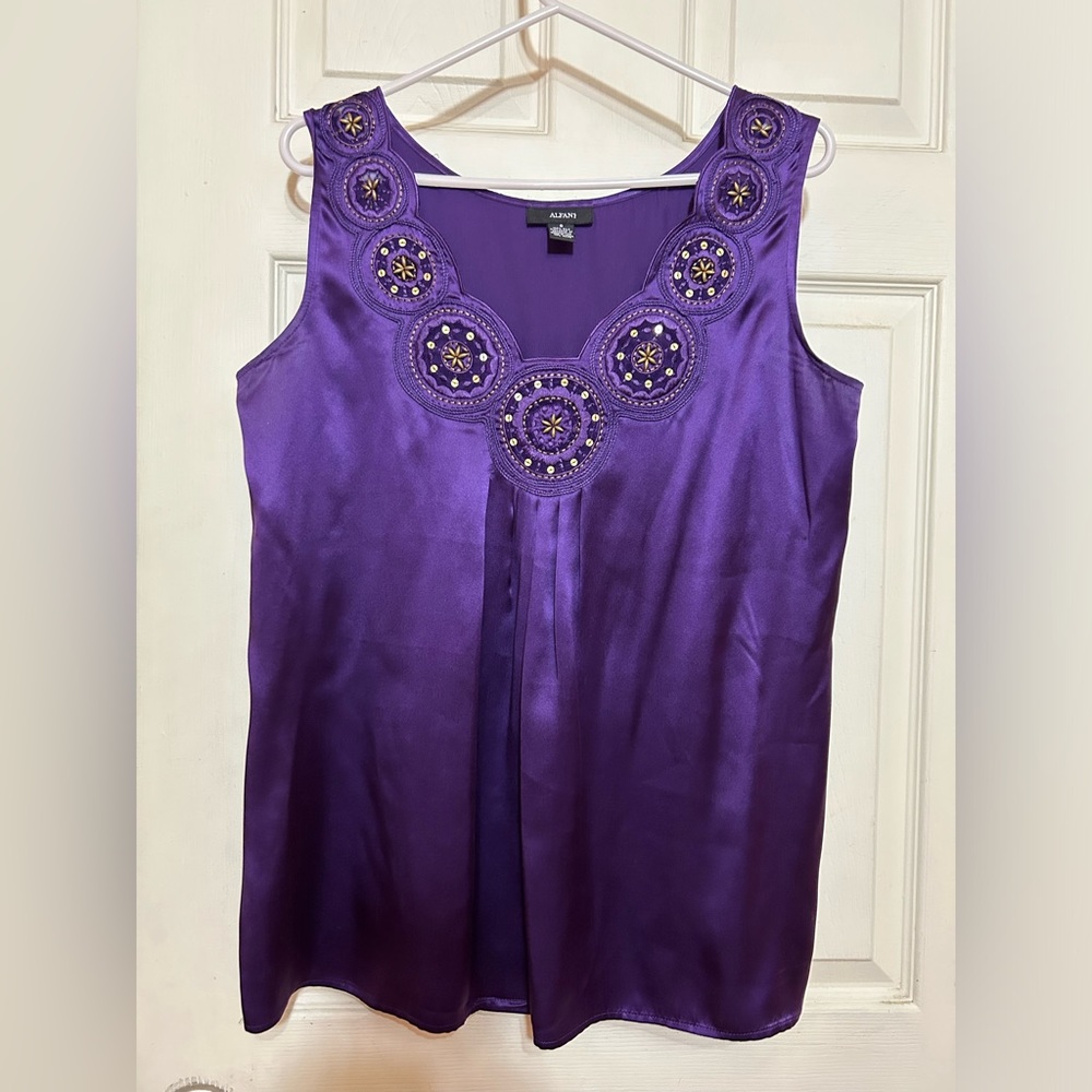 Purple silk blouse top embellished size 8